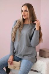 Sweter z kieszeniami z przodu szary. Szare swetry klasyczne damskie KESI, na jesień, l, z jeansu, bez kołnierzyka, plus size. Za 178.78 zł.