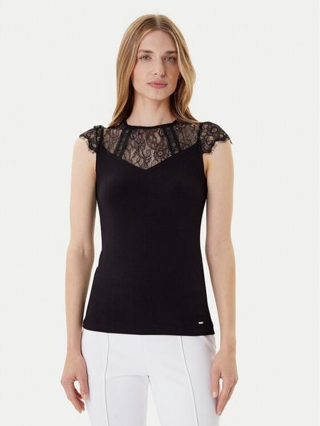 Morgan Bluzka 232-DGIULIA Czarny Slim Fit. Czarne bluzki damskie Morgan, s, bez wzorów, z wiskozy, bez ramiączek. Za 79.99 zł.