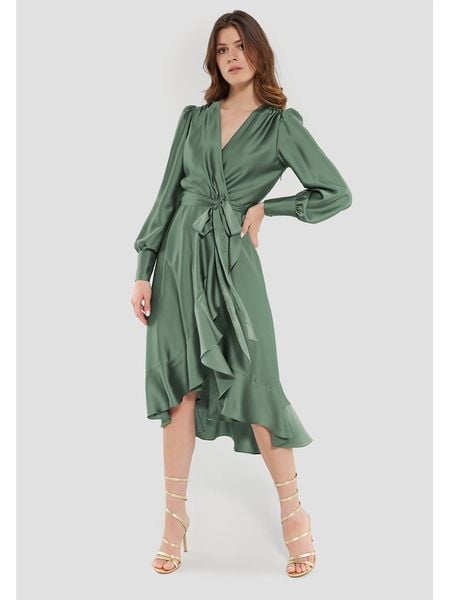 SWING Sukienka w kolorze miętowym rozmiar: 42. Zielone sukienki damskie Swing, bez wzorów, z tkaniny, bez kołnierzyka, bez ramiączek, midi. Za 290.57 zł.