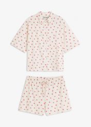 Piżama oversize z krótkimi spodenkami z przędzy slub. Białe piżamy damskie bonprix, bez wzorów, bez ramiączek. Za 82.99 zł.