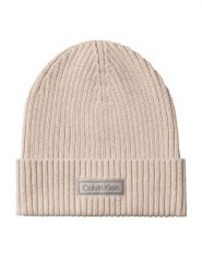 Calvin Klein Czapka Patch Chunky Rib Cotton Beanie LV04D8053G Beżowy. Brązowe czapki zimowe damskie CALVIN KLEIN, z bawełny. Za 169.99 zł.