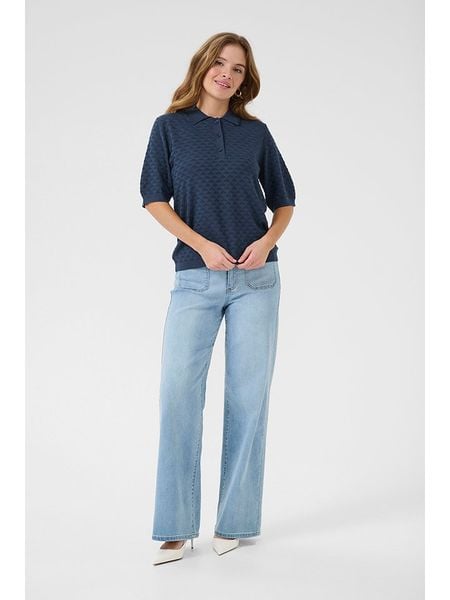 Kaffe Koszulka polo w kolorze granatowym rozmiar: M. Niebieskie bluzki damskie Kaffe, m, bez wzorów, bez kołnierzyka, bez ramiączek. Za 91.56 zł.