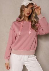Różowa Bluza z Kapturem Ozdobiona Ściągaczami i Metaliczną Nitką Ulisiela. Czerwone bluzy z kapturem damskie Renee, l, z jeansu. Za 69.99 zł.