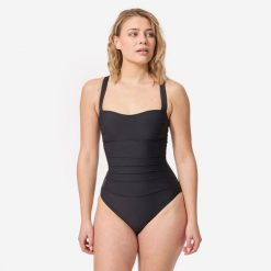 Kostium kąpielowy jednoczęściowy surfingowy damski Olaian Dora. Czarne stroje jednoczęściowe damskie OLAIAN, l, bez wzorów. Za 149.99 zł.