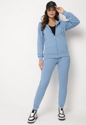 Niebieski Komplet Dresowy z Bawełną Bluza z Kapturem i Spodnie Jogger Sinaria. Niebieskie bluzy z kapturem damskie Born2be, l, z bawełny. Za 119.99 zł.
