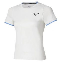 Koszulka damska Mizuno Wos. Białe bluzki sportowe damskie Mizuno, s, z materiału, bez kołnierzyka, bez ramiączek. Za 159.99 zł.