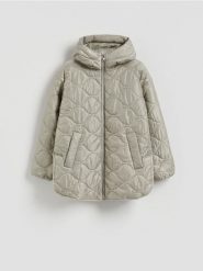 Pikowana kurtka z kapturem - jasnozielony. Zielone kurtki damskie Reserved, l, bez wzorów, z tkaniny, z kapturem. Za 159.99 zł.