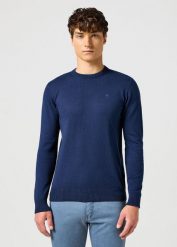 WRANGLER MĘSKA BLUZA KNIT SWEATER NAVY 112357427 W8F2017358. Niebieskie bluzy bez kaptura męskie Wrangler, m. Za 199.99 zł.