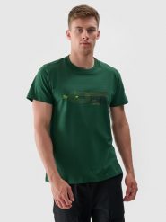4F T-shirt z nadrukiem regular męski - zielony M. Zielone t-shirty męskie 4f, m, bez wzorów, z dzianiny, bez kołnierzyka. W wyprzedaży za 39.99 zł.