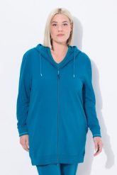 Damskie Bluza dresowa ozdobna lamówka oversize kaptur. Niebieskie bluzy z kapturem damskie Ulla Popken, plus size, z bawełny. Za 174.99 zł.