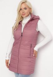 Ciemnoróżowa Kamizelka z Kapturem i Klasycznym Pikowaniem Nellas. Czerwone kamizelki damskie Born2be, xl. Za 169.99 zł.