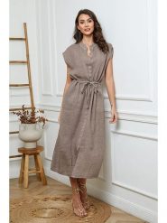 Joséfine Lniana sukienka w kolorze szarobrązowym rozmiar: S. Brązowe sukienki damskie Joséfine, s, bez wzorów, ze lnu, bez kołnierzyka, bez ramiączek, maxi. Za 195.99 zł.