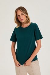 T-shirt z bawełny zielony. Zielone t-shirty damskie MOODO, l, bez wzorów, z bawełny, bez kołnierzyka. Za 39.99 zł.