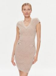 Guess Sukienka dzianinowa 4RGK01 5661Z Beżowy Slim Fit. Brązowe sukienki damskie Guess, z aplikacjami, z dzianiny, bez kołnierzyka, bez ramiączek. Za 1,269.00 zł.