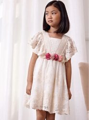 Abel & Lula Sukienka elegancka 5043 Écru Regular Fit. Sukienki dziewczęce Abel & Lula, bez wzorów, z bawełny, eleganckie, bez ramiączek. Za 389.99 zł.