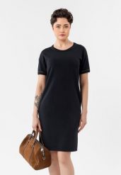 Elegancka sukienka G-LOES. Czarne sukienki damskie Volcano, do pracy, plus size, bez wzorów, z dzianiny, biznesowe, bez kołnierzyka, plus size, bez ramiączek, mini, proste. Za 159.99 zł.
