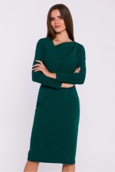 Elegancka sukienka ołówkowa z asymetrycznym dekoltem zielona. Zielone sukienki damskie Stylove, xl, bez wzorów, eleganckie, z asymetrycznym kołnierzem, bez ramiączek, asymetryczne. Za 359.00 zł.