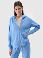 4F Bluza dresowa rozpinana z kapturem damska - niebieska XS. Niebieskie bluzy z kapturem damskie 4f, xs, z bawełny. Za 159.99 zł.