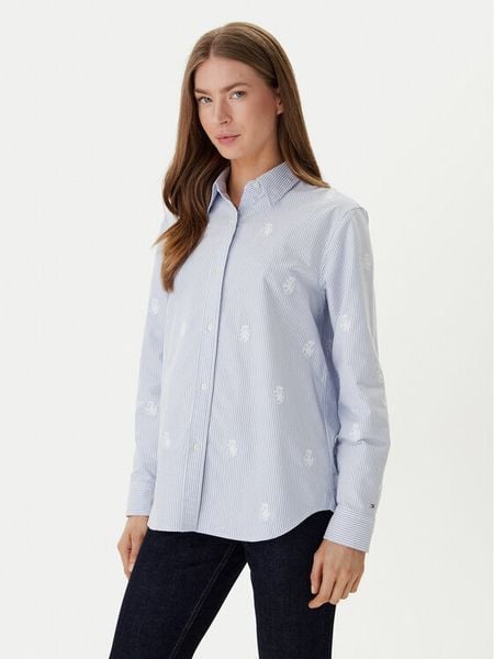 Tommy Hilfiger Koszula WW0WW49386 Błękitny Relaxed Fit. Niebieskie koszule damskie Tommy Hilfiger, bez wzorów, z bawełny, bez kołnierzyka, bez ramiączek. Za 529.99 zł.