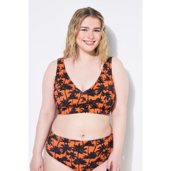 Damski Top od bikini miękkie miseczki nadruk z palmami. Brązowe bikini damskie Ulla Popken, bez wzorów, plus size. W wyprzedaży za 109.99 zł.
