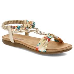 Złote Sandały Artiker Eleganckie Obuwie Damskie. Żółte sandały damskie Artiker, bez wzorów, z tkaniny, bez obcasa. Za 139.00 zł.