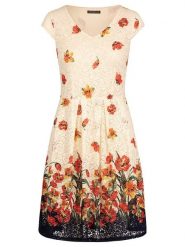 APART Sukienka w kolorze kremowym ze wzorem rozmiar: L. Brązowe sukienki damskie Apart, l, bez wzorów, bez kołnierzyka, bez ramiączek, mini, rozkloszowane. Za 152.98 zł.