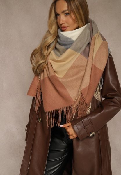 Beżowy Szalik Saltorin. Brązowe szaliki i kominy damskie Renee, bez wzorów, z bawełny. Za 54.99 zł.