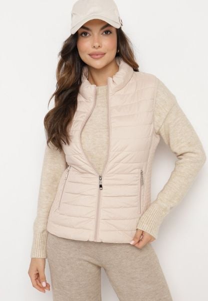 Beżowa Kamizelka amizelka ze Stójką i Zasuwanymi Kieszeniami Lorenith. Brązowe kamizelki damskie Born2be, l, z jeansu. Za 79.99 zł.