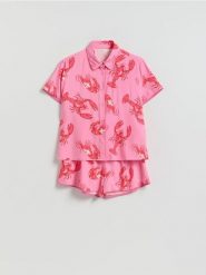 Piżama dwuczęściowa z wiskozy - intensywny róż. Czerwone piżamy damskie Reserved, l, bez wzorów, z wiskozy, bez ramiączek. Za 129.99 zł.