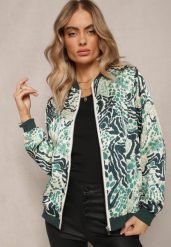 Zielona Bluza w Stylu Bomberki Ozdobiona Abstrakcyjnym Wzorem Terenika. Zielone bluzy bez kaptura damskie Renee, s, z materiału. Za 54.99 zł.