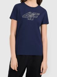 4F Koszulka w kolorze granatowym rozmiar: XS. Niebieskie bluzki damskie 4f, xs, bez wzorów, z bawełny, bez kołnierzyka. Za 26.99 zł.