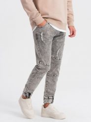 Spodnie męskie marmurkowe JOGGERY z przetarciami - szare V3 OM-PADJ-0153 - XXL. Szare spodnie materiałowe męskie Ombre Clothing, bez wzorów, z bawełny. W wyprzedaży za 89.99 zł.