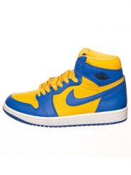 Air Jordan Skórzane sneakersy "1 Retro High" w kolorze żółto-niebieskim rozmiar: 38,5. Niebieskie szorty męskie Air Jordan, bez kołnierzyka. Za 340.10 zł.