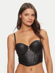 Guess Biustonosz top O4BC11 WGI80 Czarny. Czarne biustonosze Guess, xl, z aplikacjami, ze skóry, bez kołnierzyka. Za 189.99 zł.