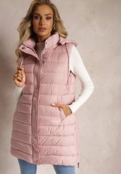 Różowa Pikowana Kamizelka z Kieszeniami i Kapturem i Ozdobnymi Suwakami na Dole Culvena. Czerwone kamizelki damskie Renee, l. Za 159.99 zł.
