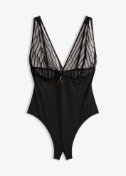"Body ze stringami ""ouvert""". Czarne body damskie bonprix, bez wzorów. Za 97.99 zł.