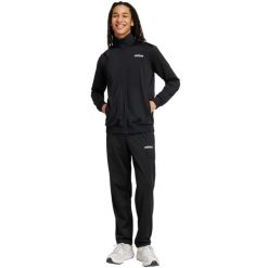 Dres męski adidas Linear, czarny (bluza z zamkiem + spodnie). Czarne bluzy sportowe męskie Adidas, z dresówki. Za 229.99 zł.