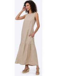 Heine Sukienka w kolorze beżowym rozmiar: 46. Brązowe sukienki damskie Heine, na co dzień, bez wzorów, bez kołnierzyka, bez ramiączek, maxi, proste. Za 134.85 zł.