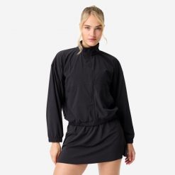Bluza sportowa damska Domyos. Czarne bluzy bez kaptura damskie DOMYOS, s, bez wzorów, z materiału, bez ramiączek, bez kaptura. Za 119.99 zł.