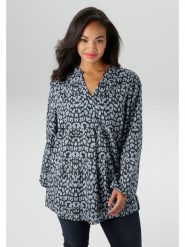 Aniston Bluzka w kolorze niebiesko-czarnym rozmiar: 54. Czarne bluzki damskie Aniston, bez wzorów, z wiskozy, bez kołnierzyka, bez ramiączek. Za 94.45 zł.