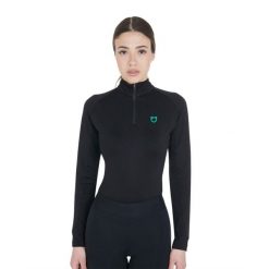 Damska dopasowana koszulka z długim rękawem jako warstwa bazowa. Czarne t-shirty damskie EQUESTRO, l, bez wzorów, z nylonu, bez kołnierzyka. Za 133.90 zł.