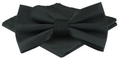 Mucha Męska z Poszetką w Zestawie - Alties - Czarna z Drobną Strukturą Tkaniny. Czarne krawaty i muchy męskie Alties, bez wzorów, z tkaniny, eleganckie. Za 65.00 zł.
