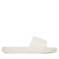 Klapki Tommy Jeans. Białe klapki damskie Tommy Jeans, bez wzorów, z jeansu, bez obcasa. Za 199.99 zł.