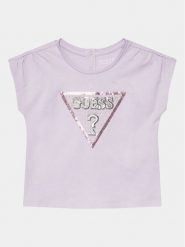 Guess T-Shirt K4GI11 K6YW4 Fioletowy Regular Fit. Fioletowe koszulki dziewczęce Guess, m, z aplikacjami, z bawełny, bez ramiączek. Za 109.99 zł.