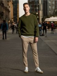 Spodnie jogger slim fit - beżowy. Brązowe spodnie materiałowe męskie Sinsay, bez wzorów. Za 49.99 zł.