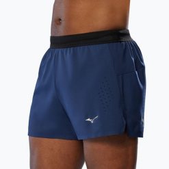 Spodenki do biegania męskie Mizuno Tech Light 3.5". Niebieskie szorty męskie Mizuno, z materiału, bez kołnierzyka. Za 159.99 zł.