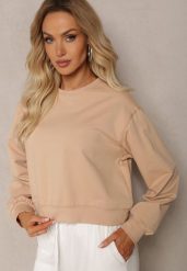 Beżowa Oversize Bluza z Bawełny o Krótkim Fasonie Sibolla. Brązowe bluzy bez kaptura damskie Renee, l, z bawełny. Za 49.99 zł.