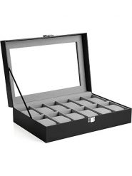Songmics Szkatułka w kolorze czarnym na zegarki - 30 x 8,5 x 21 cm rozmiar: onesize. Czarne zegarki damskie Songmics, szklane. Za 72.95 zł.