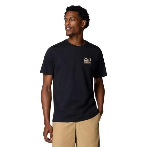 T-shirt Męski Z Nadrukiem Na Plecach Z Krótkim Rękawem Explorers Canyon. Czarne t-shirty męskie Columbia, l, bez wzorów, z bawełny, bez kołnierzyka. Za 191.99 zł.