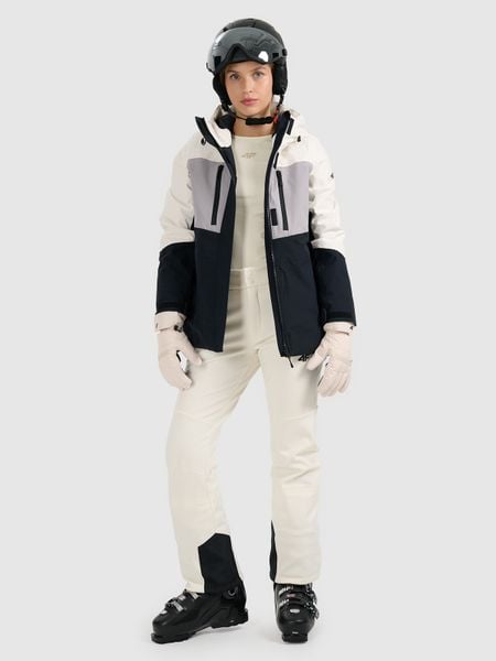 4F Spodnie narciarskie softshell membrana 10000 damskie - beżowe S. Brązowe spodnie materiałowe damskie 4f, bez wzorów, z materiału, z podwyższonym stanem. Za 599.99 zł.